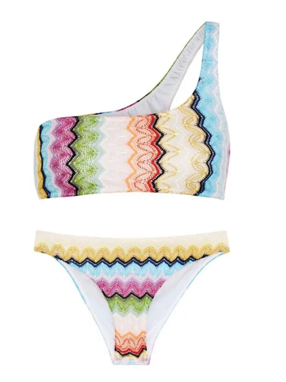 Missoni Mare Swim - One Shoulder Two Piece Zig Zag Multicolor Size EU 38 - Picture 3 of 7